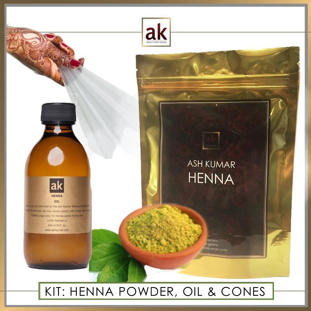 AK HENNA KIT: HENNA POWDER, OIL & 10 EMPTY CONES