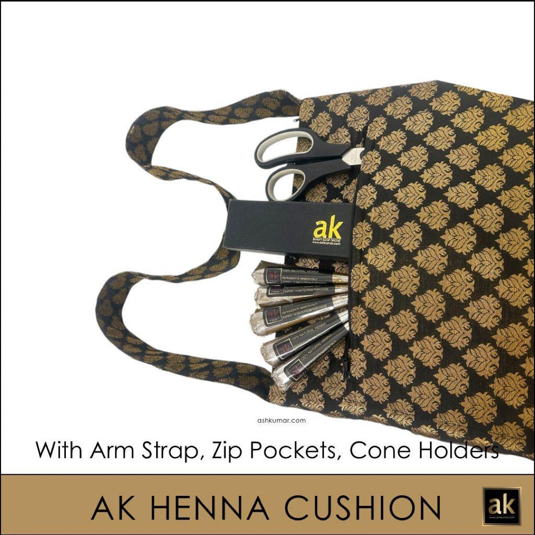 AK HENNA ARTIST CUSHION - BLACK & GOLD