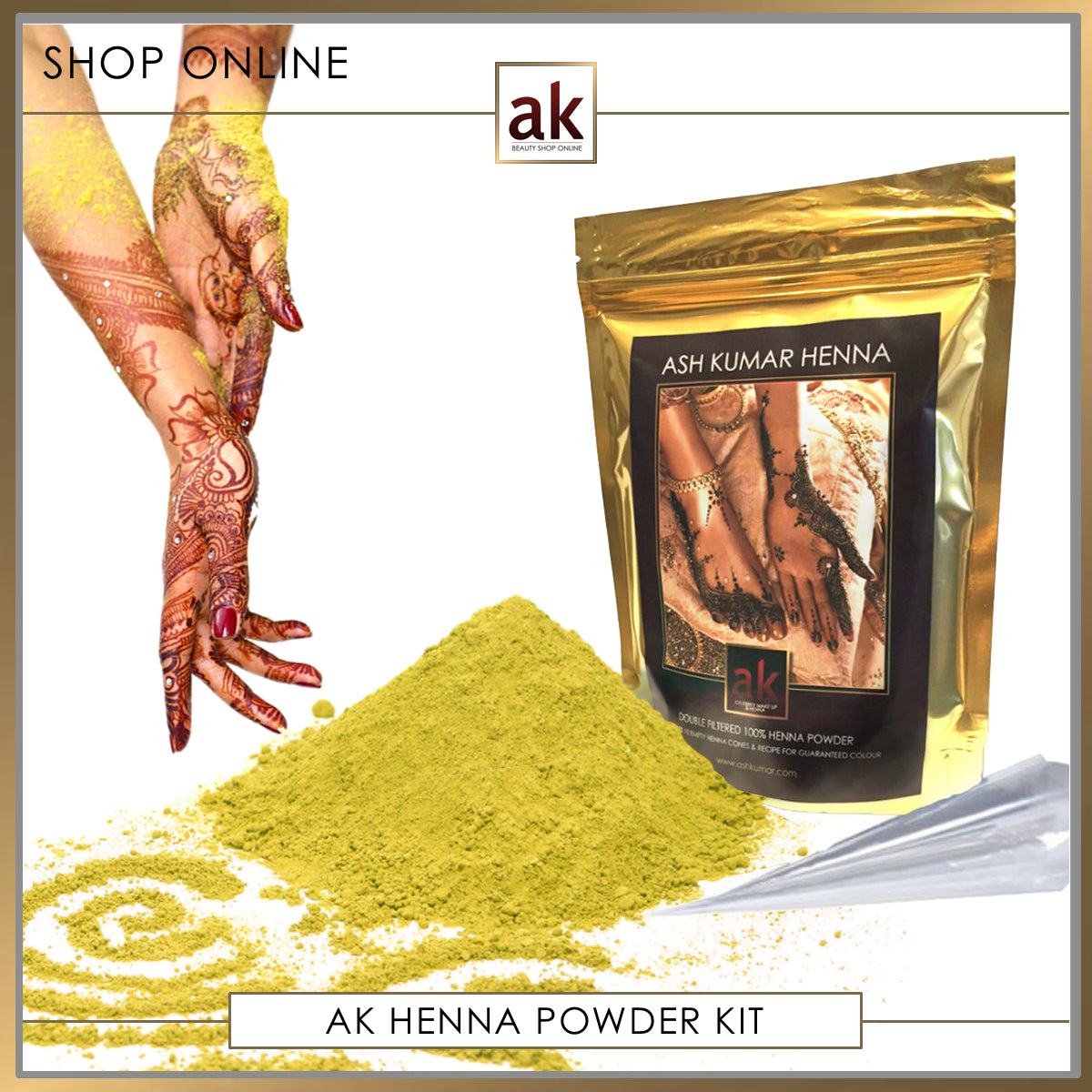 AK EID HENNA KIT WITH HENNA POWDER (INCLUDES 10 EMPTY CONES) & OIL